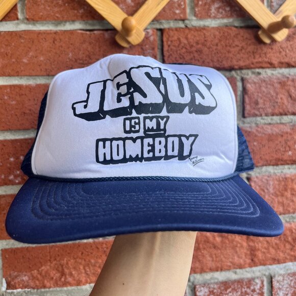 Jesus is My Homeboy Trucker Hat By Teenage Millionaire Blue and White Snapback - Picture 1 of 5